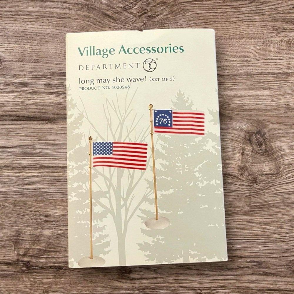 Dept. 56 Christmas Snow Village Accessory - Long May She Wave -Set of 2 Flags